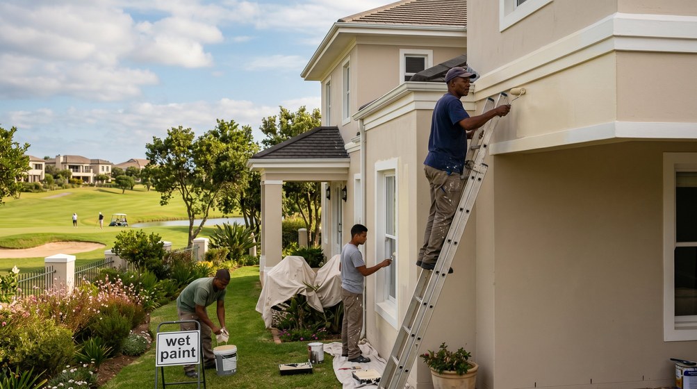 Professional estate painters painting a luxury golf estate home in Boksburg
