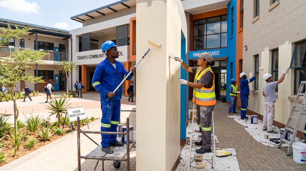 Professional school painting team painting a community school in Boksburg